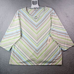 NWT Allison Daley Top Blouse Women 2X Green Blue Brown Beige‎ Striped NEW